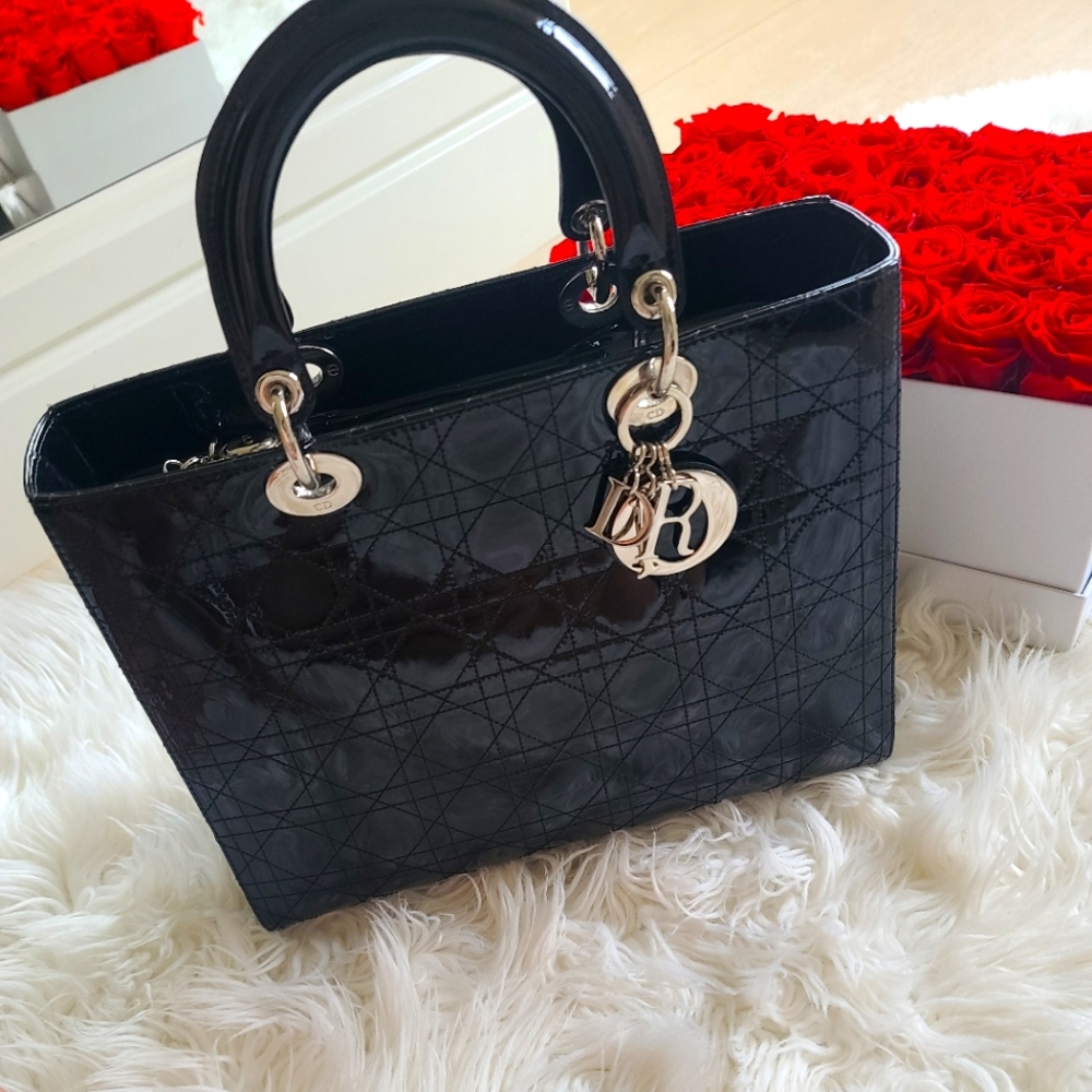 Large Lady Dior Patent bag, almost new!